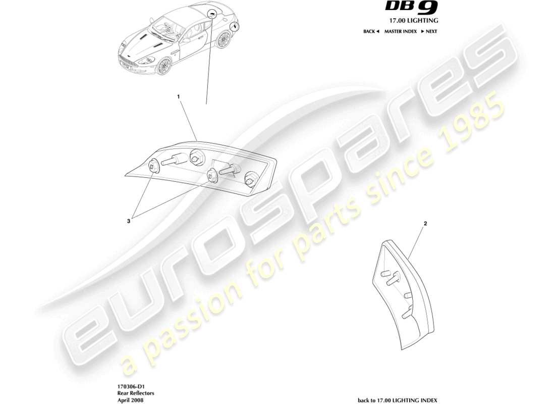 aston martin db9 (2007) rear reflectors part diagram