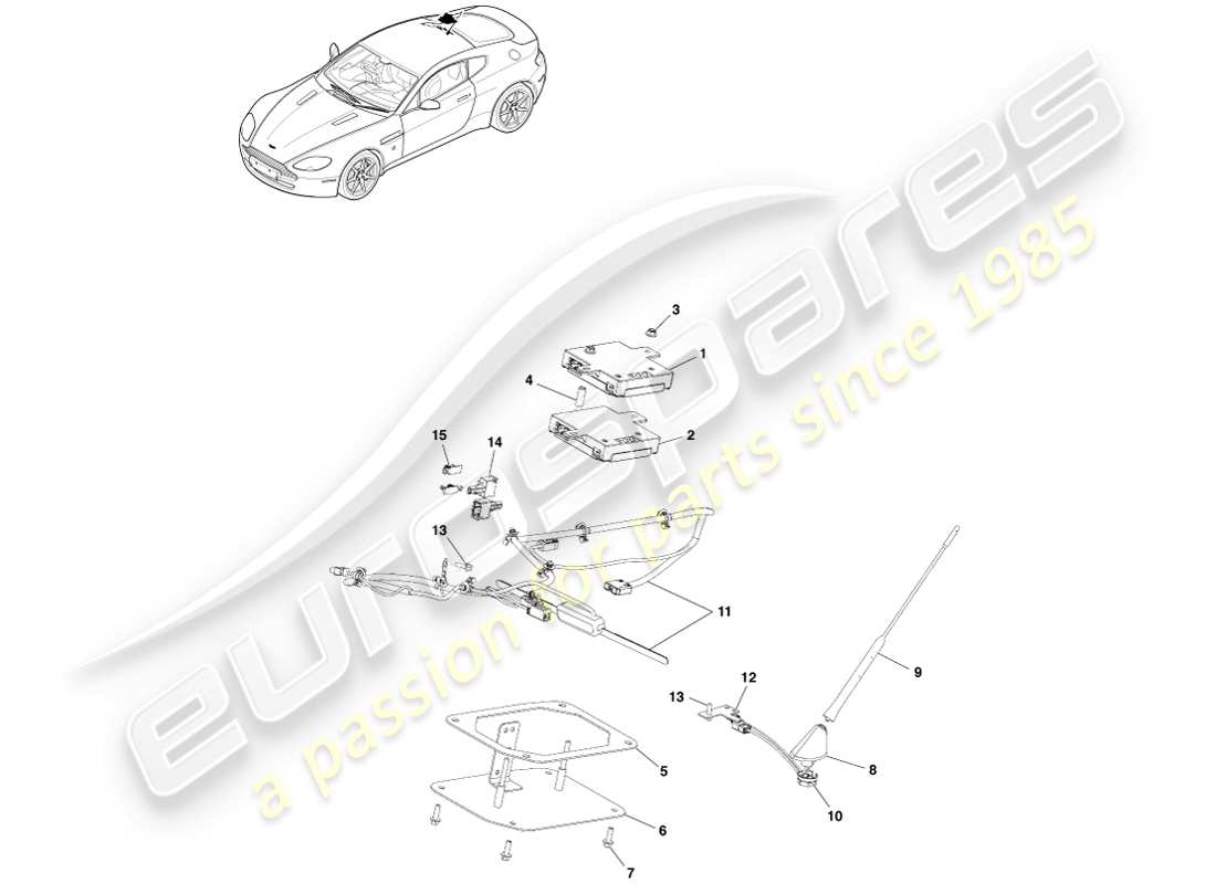 aston martin v8 vantage (2005) electronic antenna part diagram