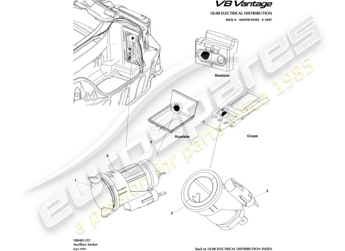 aston martin v8 vantage (2013) auxiliary socket part diagram