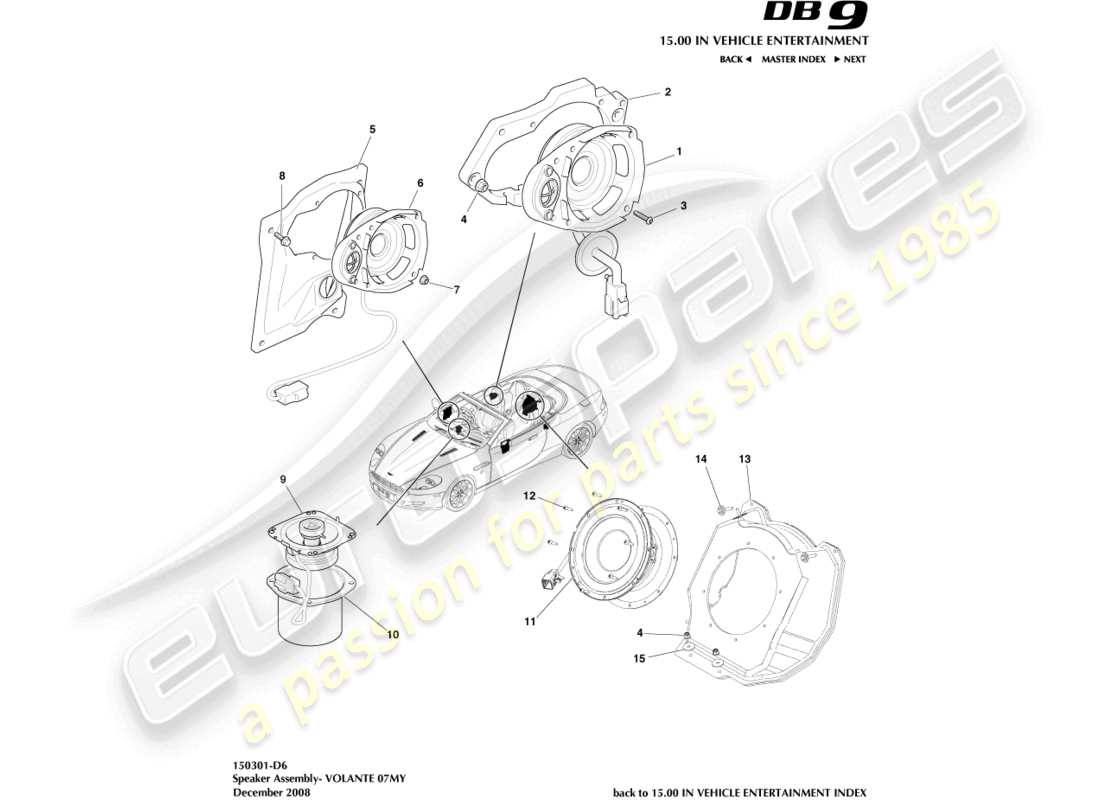 aston martin db9 (2007) speakers, 07my, volante part diagram