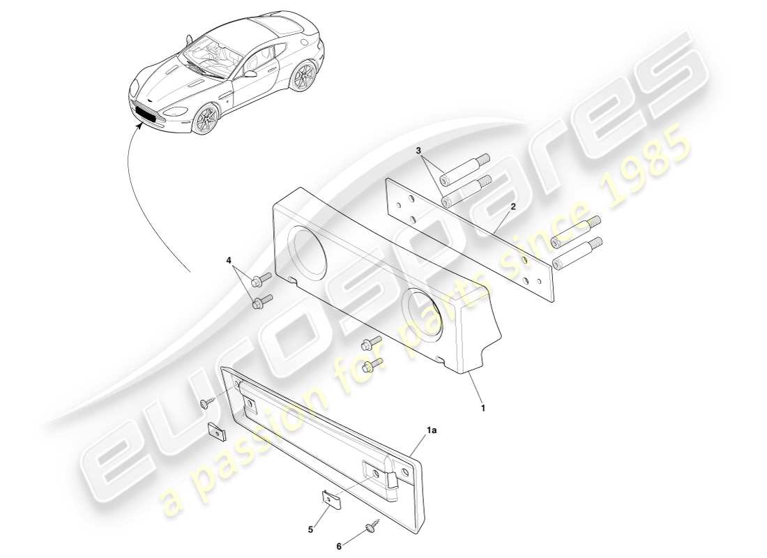 aston martin v8 vantage (2007) license plate brackets, swiss part diagram