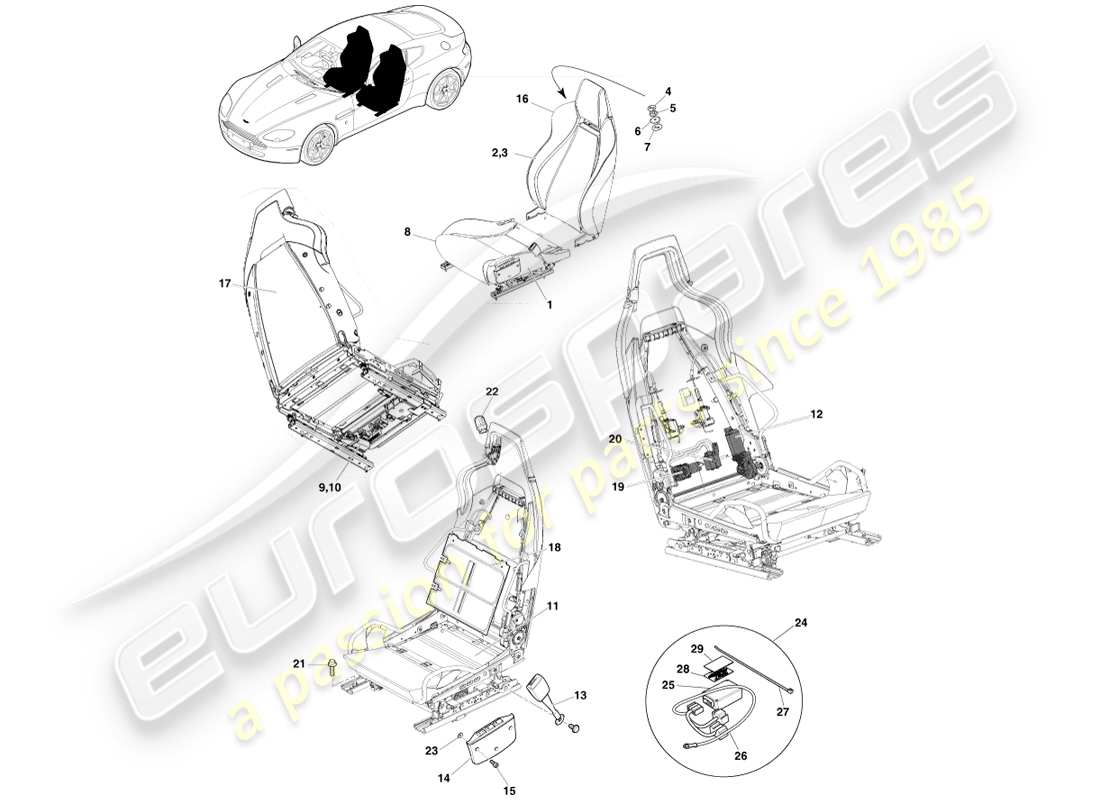 aston martin v8 vantage (2005) front seat part diagram