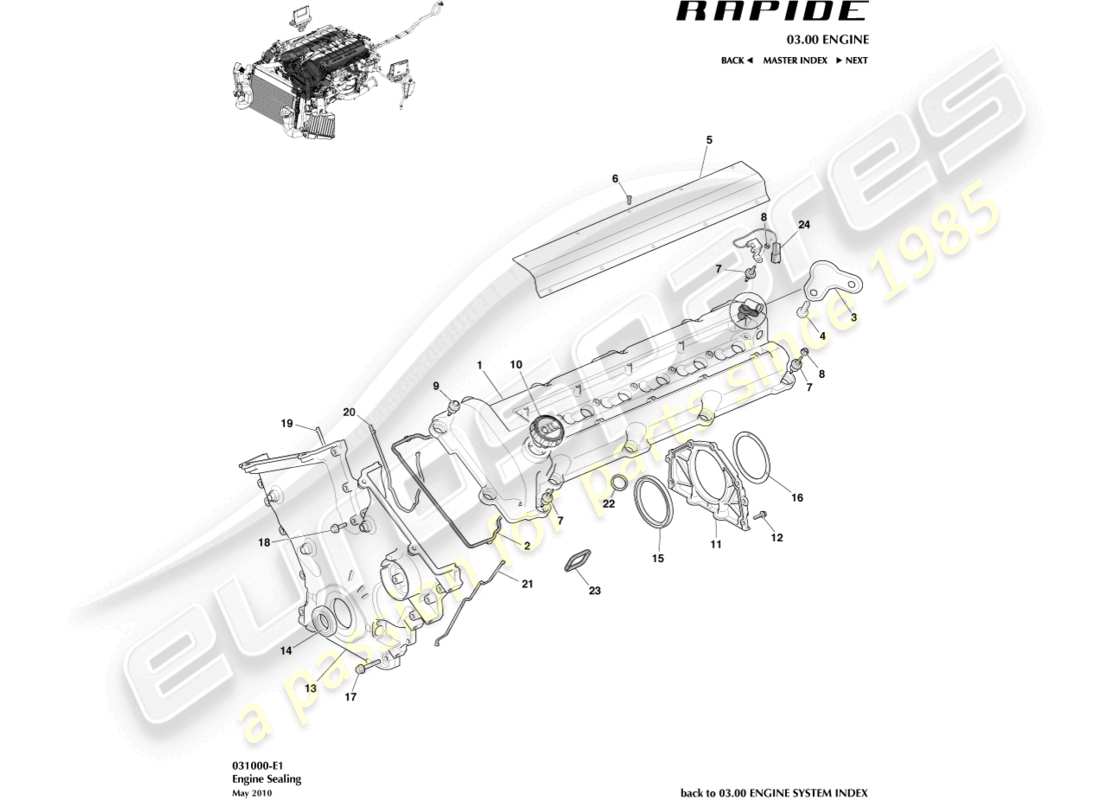 aston martin rapide (2019) engine sealing part diagram