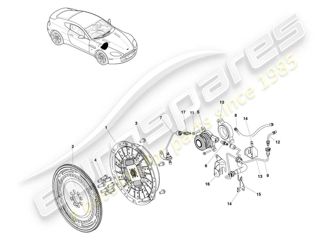 aston martin v8 vantage (2007) clutch system, lhd part diagram