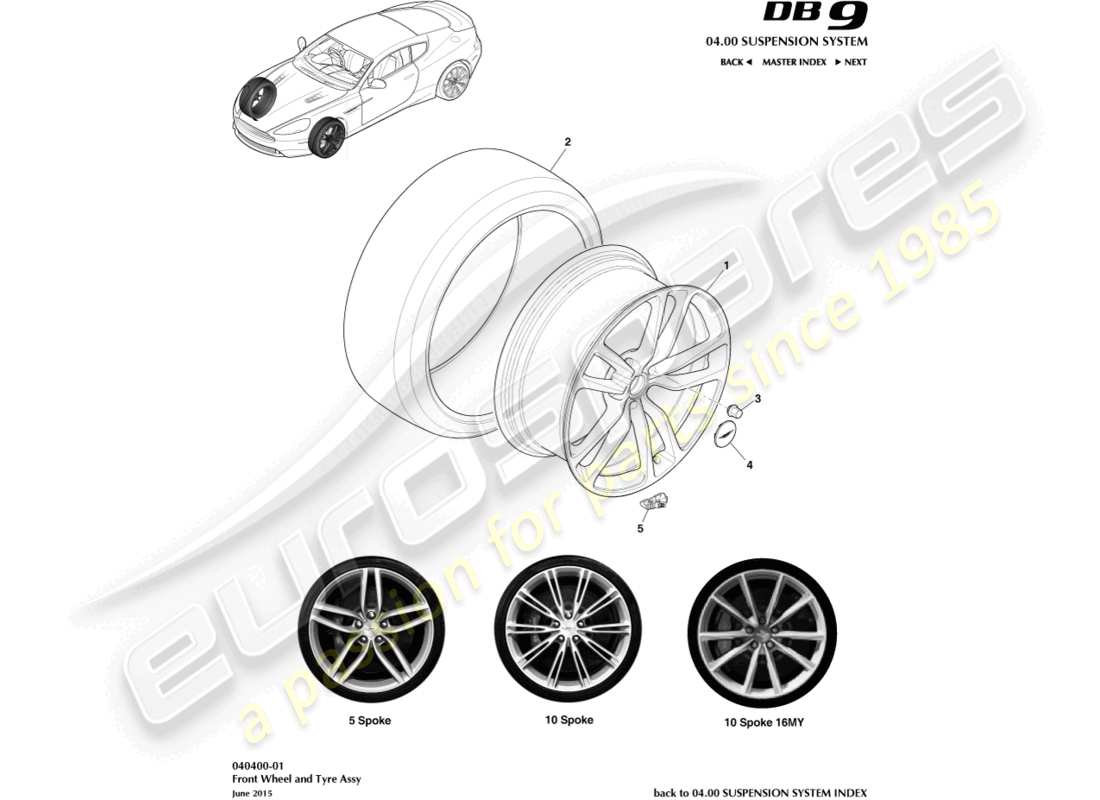 aston martin db9 (2014) wheel & tyres, front part diagram