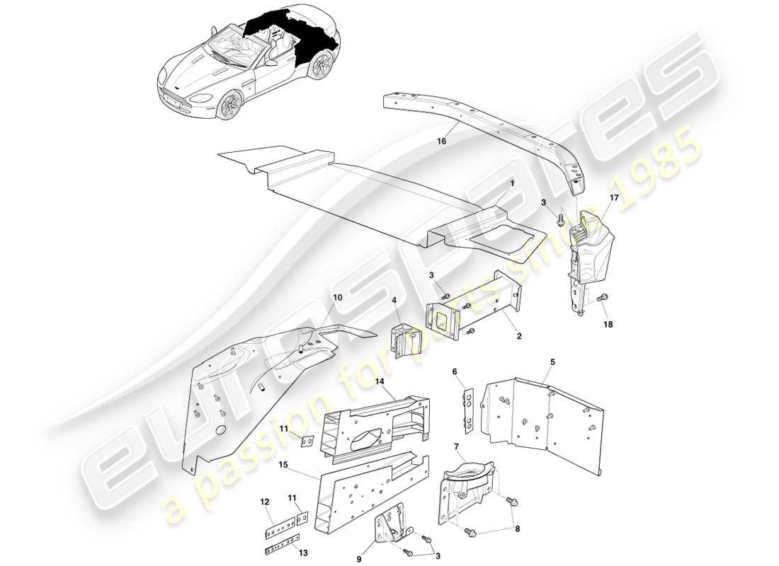 aston martin v8 vantage (2005) body rear end, roadster part diagram