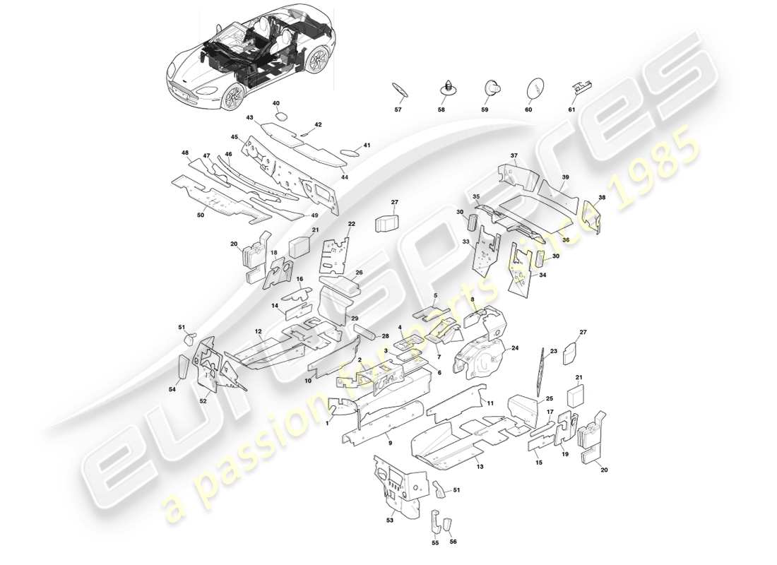 aston martin v8 vantage (2007) body insulation, roadster, 14my part diagram