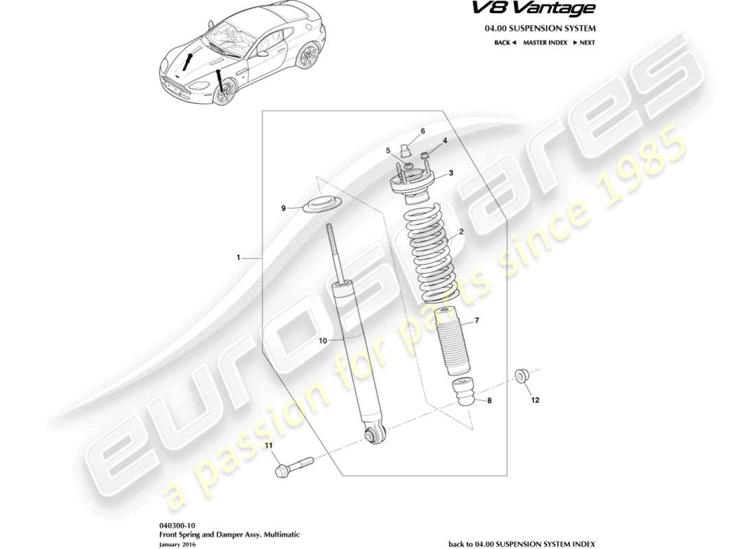 aston martin v8 vantage (2012) front spring & damper, multimatic part diagram