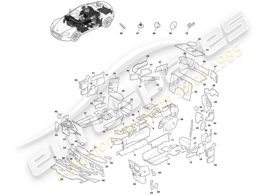 aston martin v8 vantage (2007) body insulation, coupe, 14my part diagram