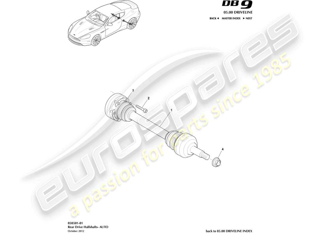 aston martin db9 (2014) rear halfshaft assembly part diagram