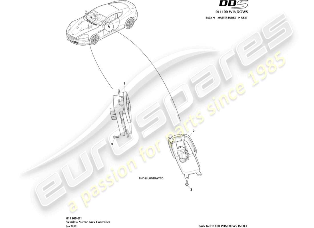 aston martin dbs (2007) window/mirror lock controller parts diagram