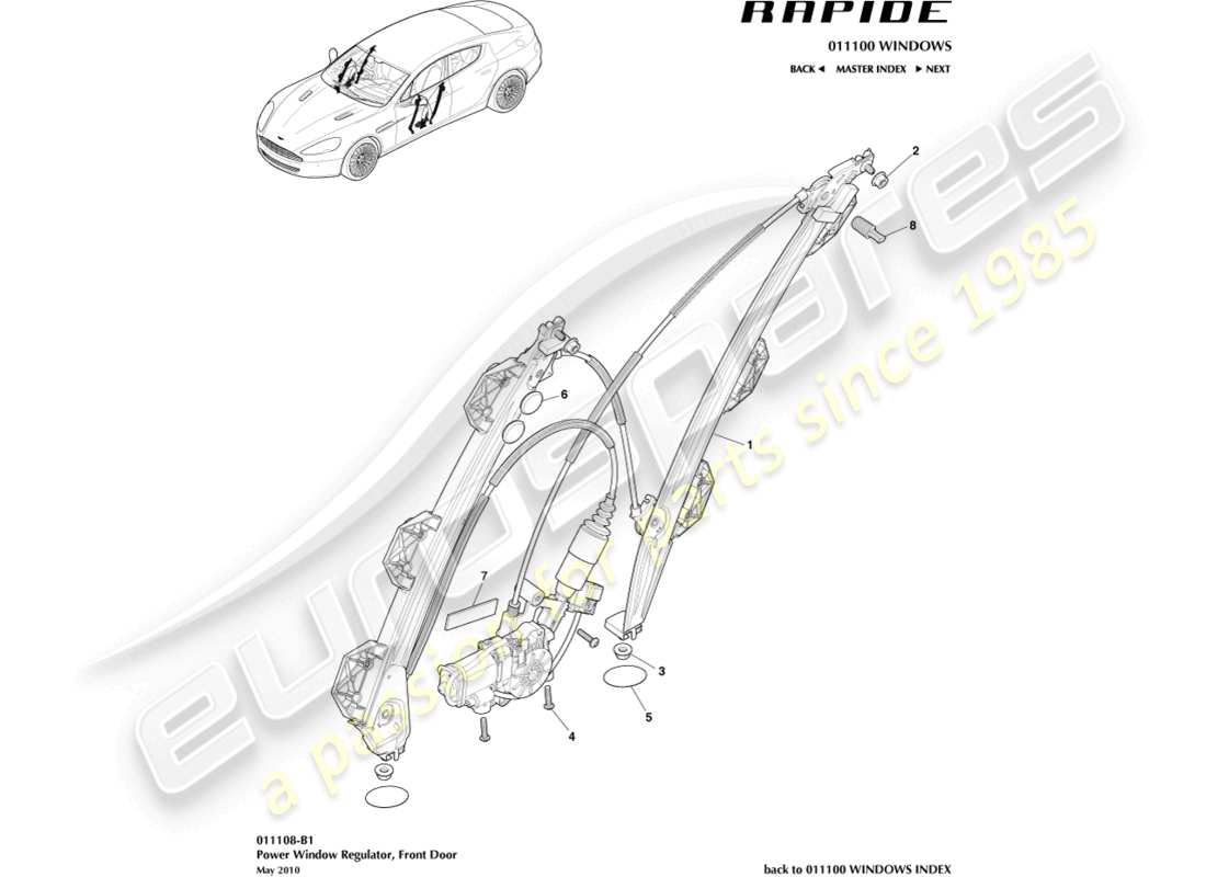 aston martin rapide (2011) front window regulator part diagram