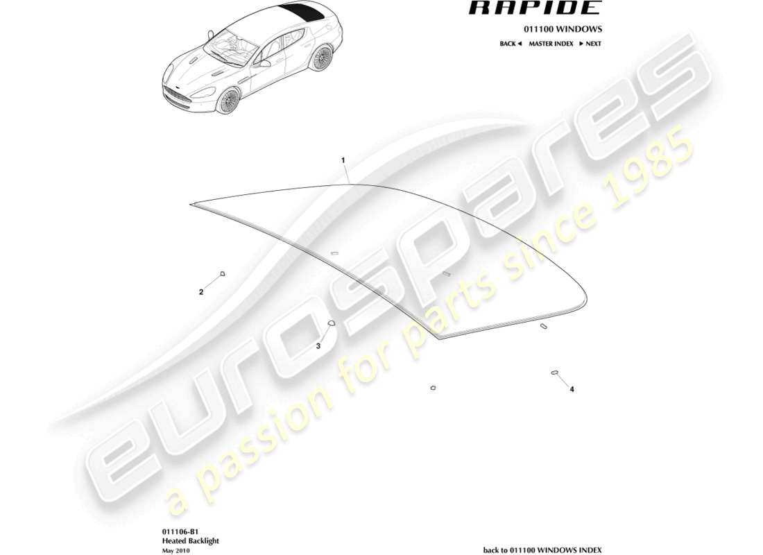 aston martin rapide (2011) rear windscreen part diagram