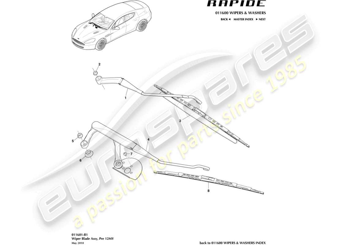 aston martin rapide (2011) wiper blade assembly part diagram