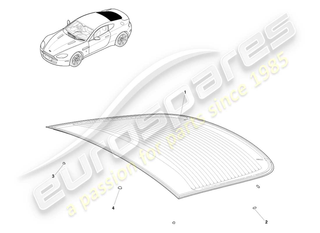 aston martin v8 vantage (2005) rear windscreen part diagram