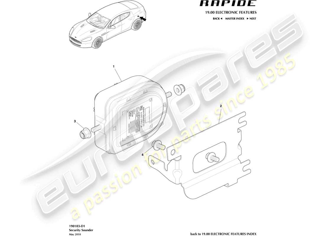 a part diagram from the aston martin rapide (2010) parts catalogue