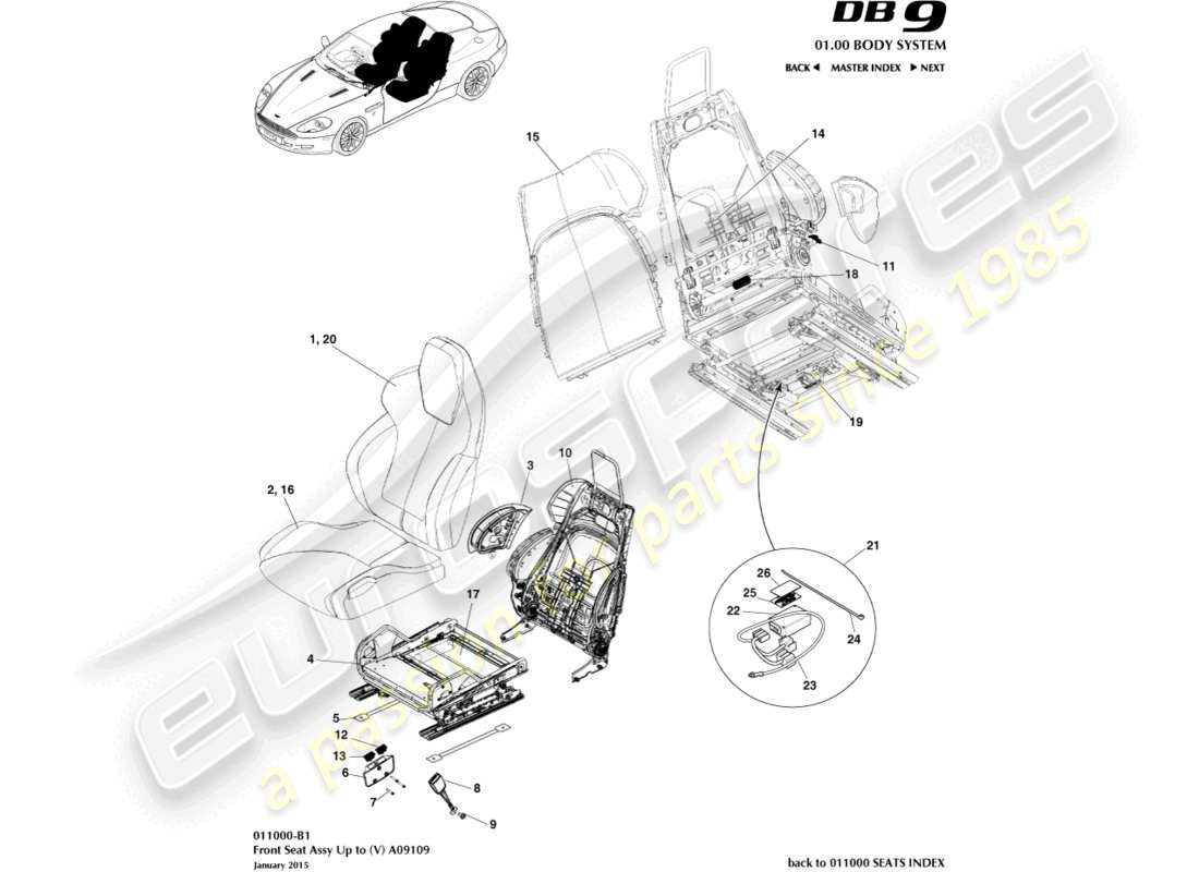 aston martin db9 (2012) front seat to (v) a09109 part diagram