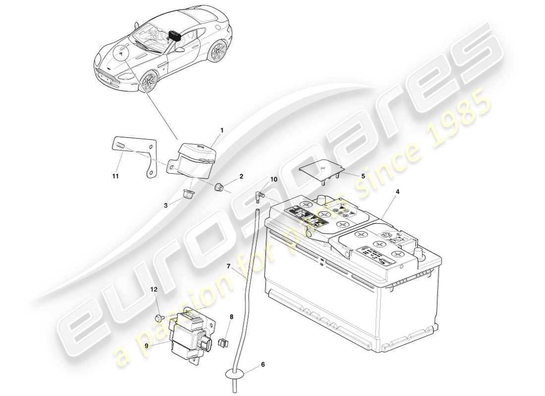 aston martin v8 vantage (2005) battery part diagram