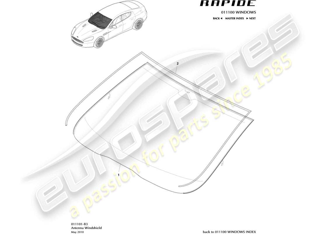 aston martin rapide (2011) windshield part diagram