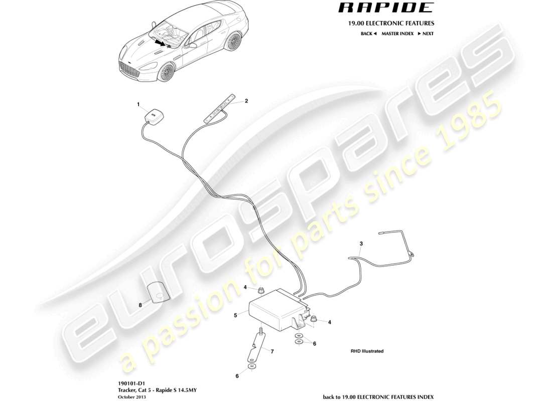 aston martin rapide (2011) cat 5 tracker, 14.5my part diagram