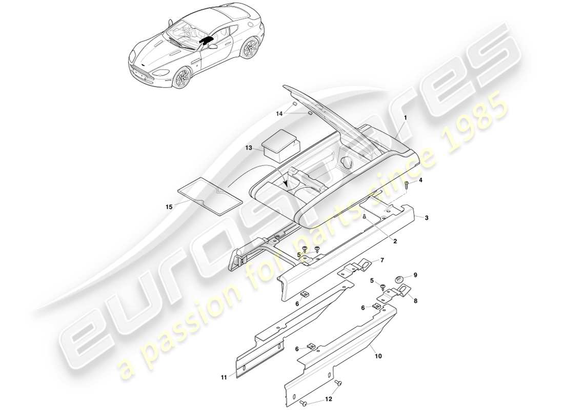 aston martin v8 vantage (2005) centre console with armrest part diagram