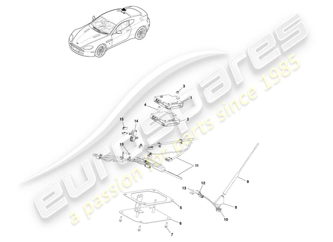 aston martin v8 vantage (2007) electronic antenna part diagram