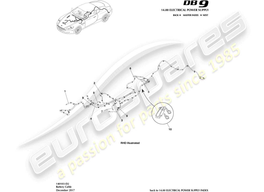 aston martin db9 (2007) battery cables, coupe part diagram