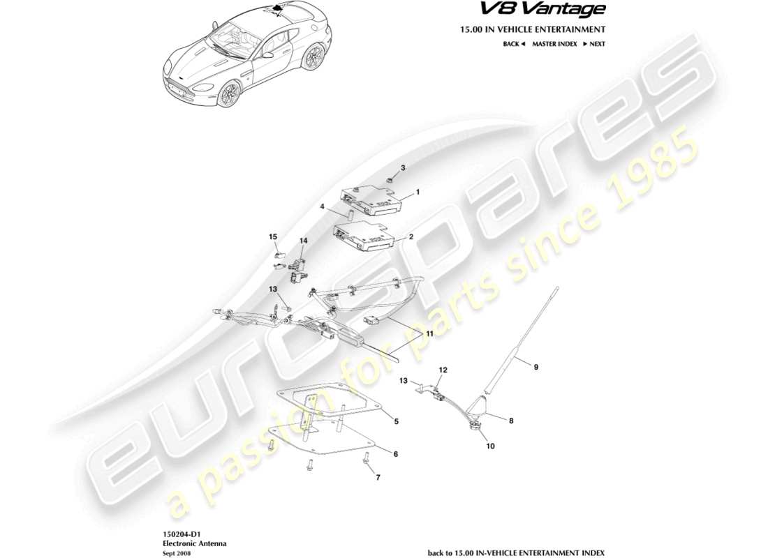 aston martin v8 vantage (2012) electronic antenna part diagram