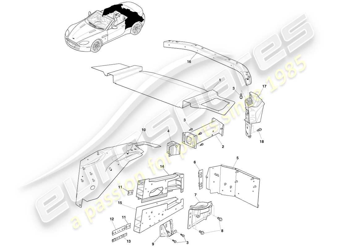 aston martin v8 vantage (2007) body rear end, roadster part diagram