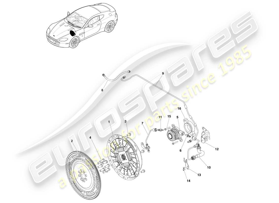 aston martin v8 vantage (2007) clutch system, rhd part diagram