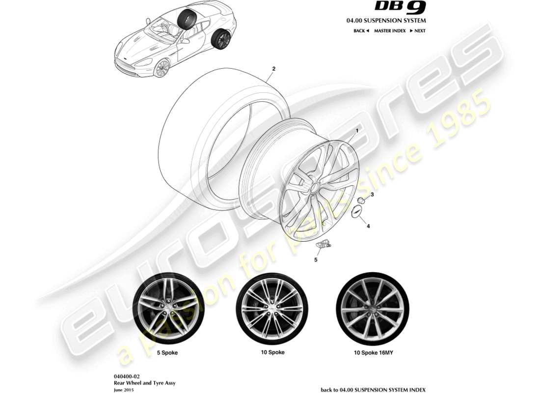 aston martin db9 (2014) wheel & tyres, rear part diagram