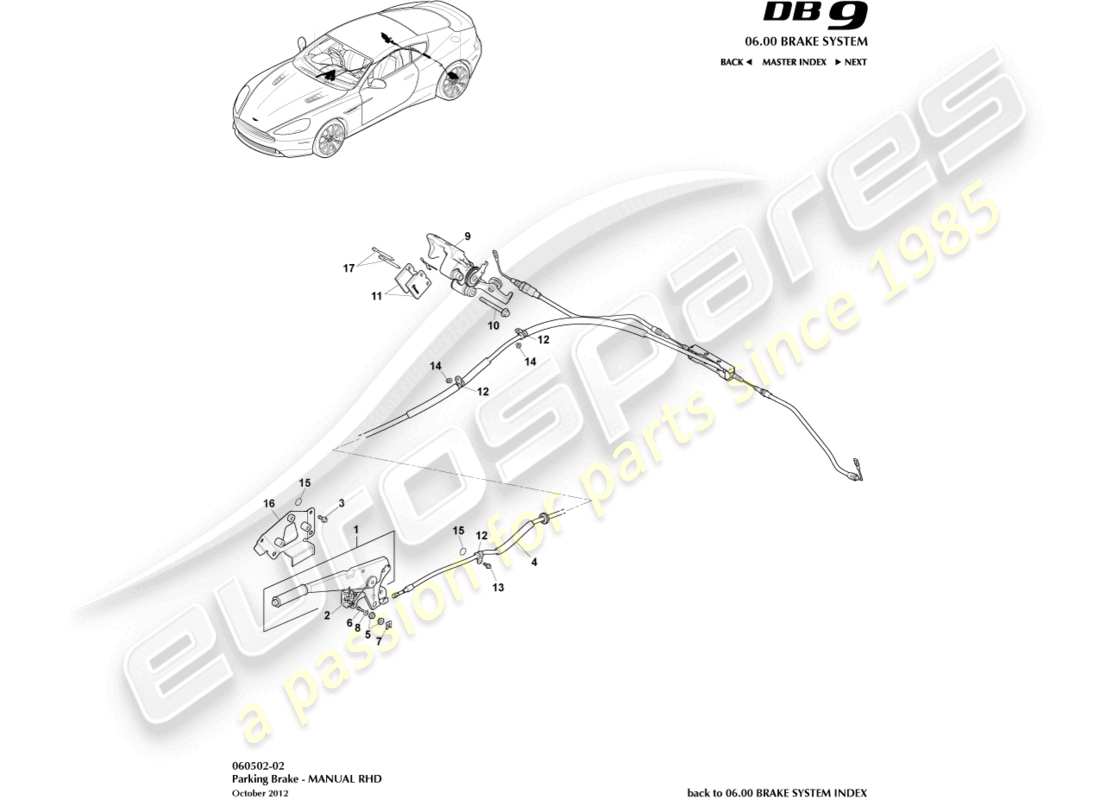 aston martin db9 (2014) parking brake, rhd part diagram