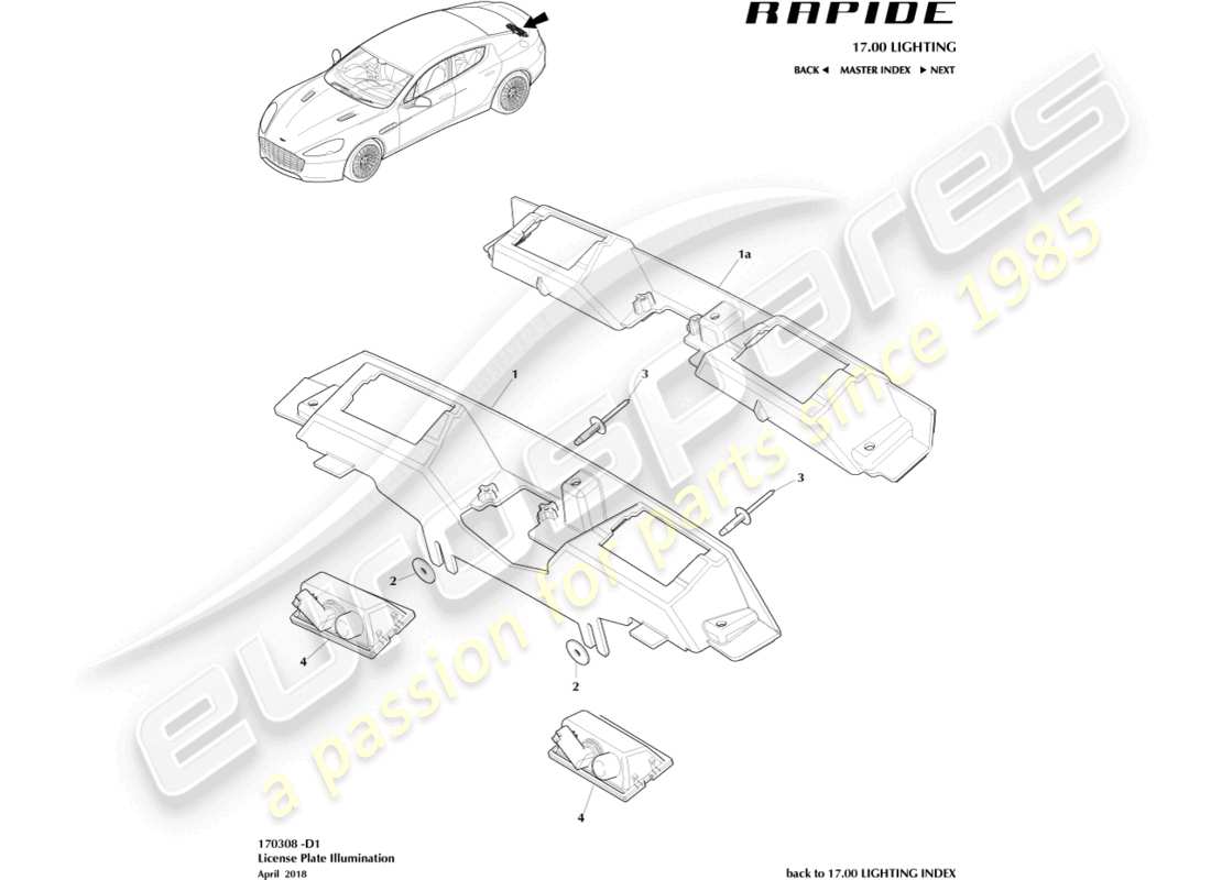 aston martin rapide (2011) license plate lamps part diagram