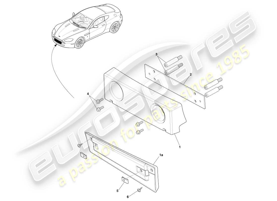 aston martin v8 vantage (2005) license plate brackets, swiss part diagram