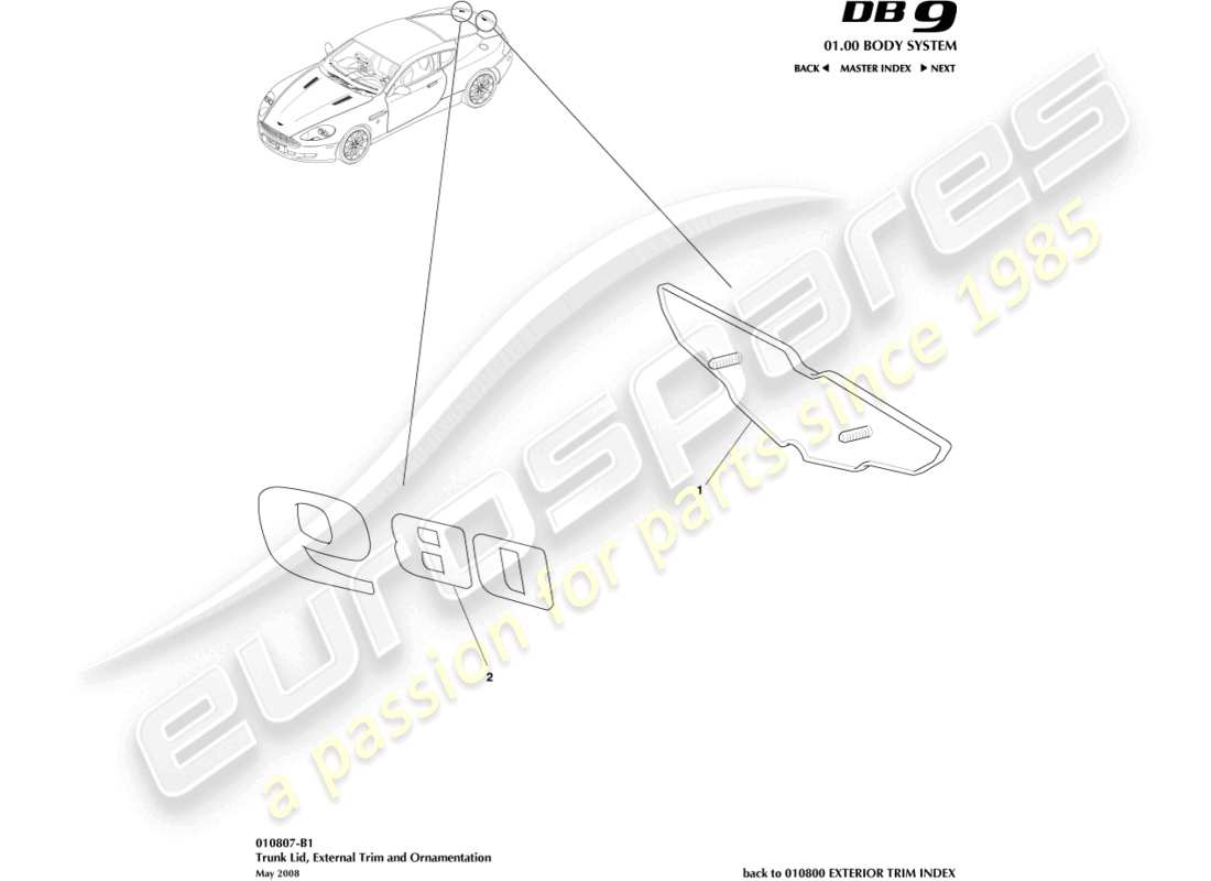 aston martin db9 (2012) trunk lid trim, coupe part diagram