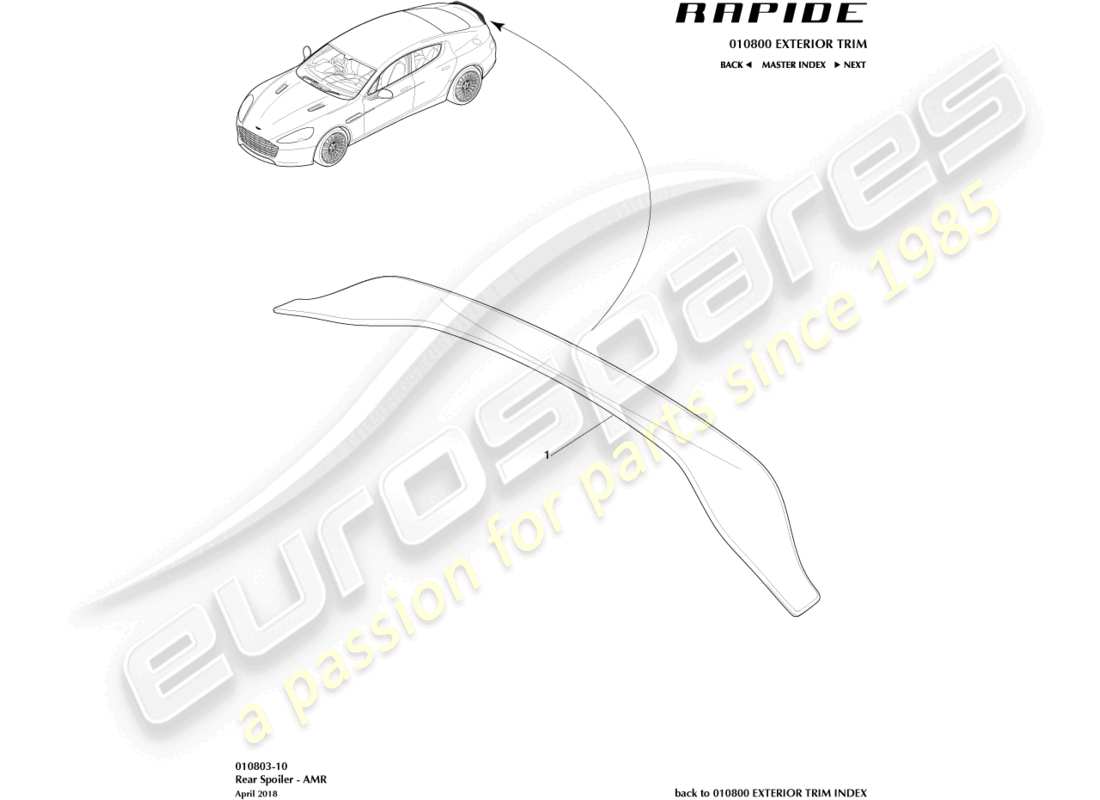 aston martin rapide (2011) rear spoiler, amr part diagram