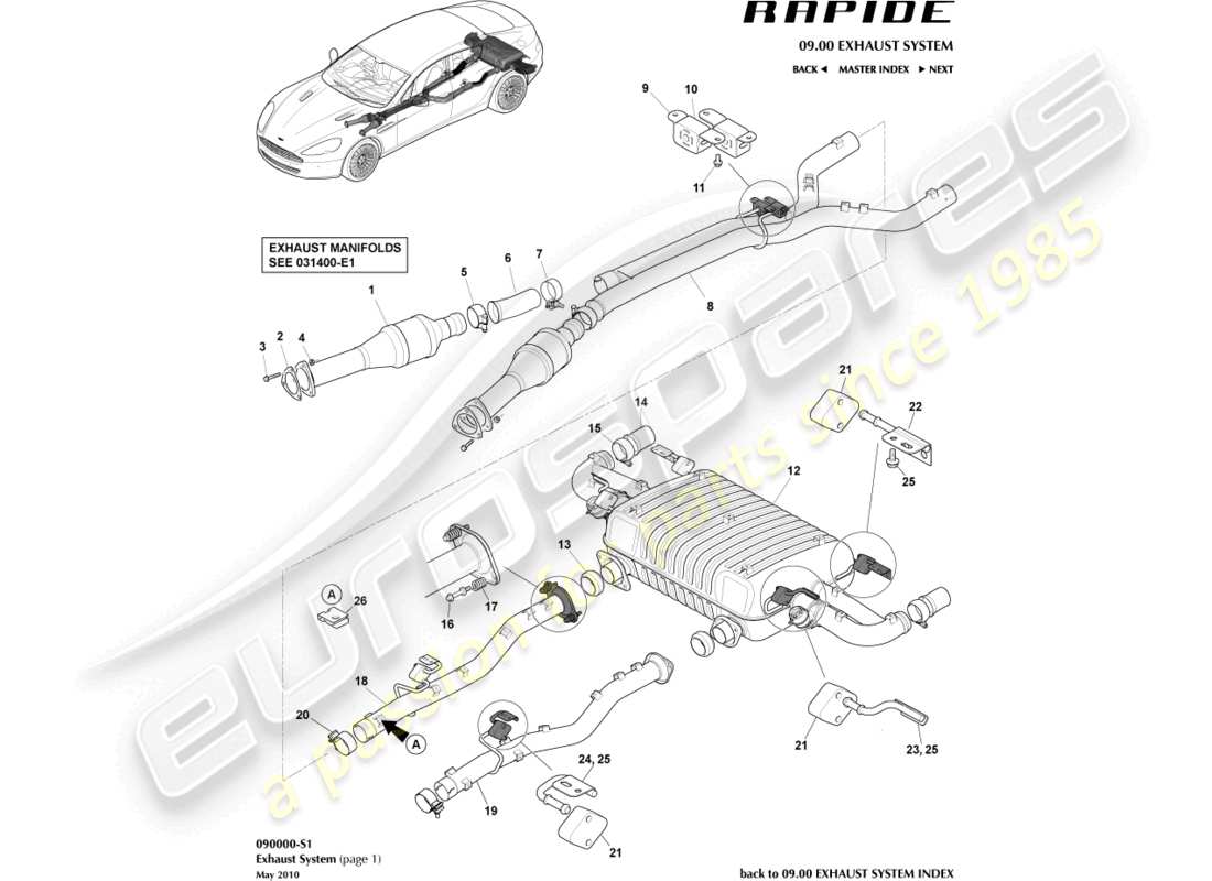 aston martin rapide (2011) exhaust system part diagram