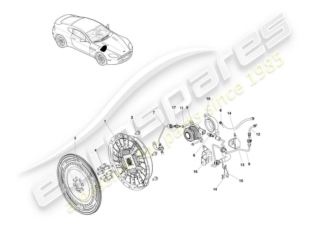 aston martin v8 vantage (2005) clutch system, lhd part diagram