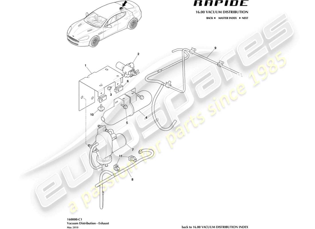 aston martin rapide (2011) vacuum distribution, exhaust part diagram