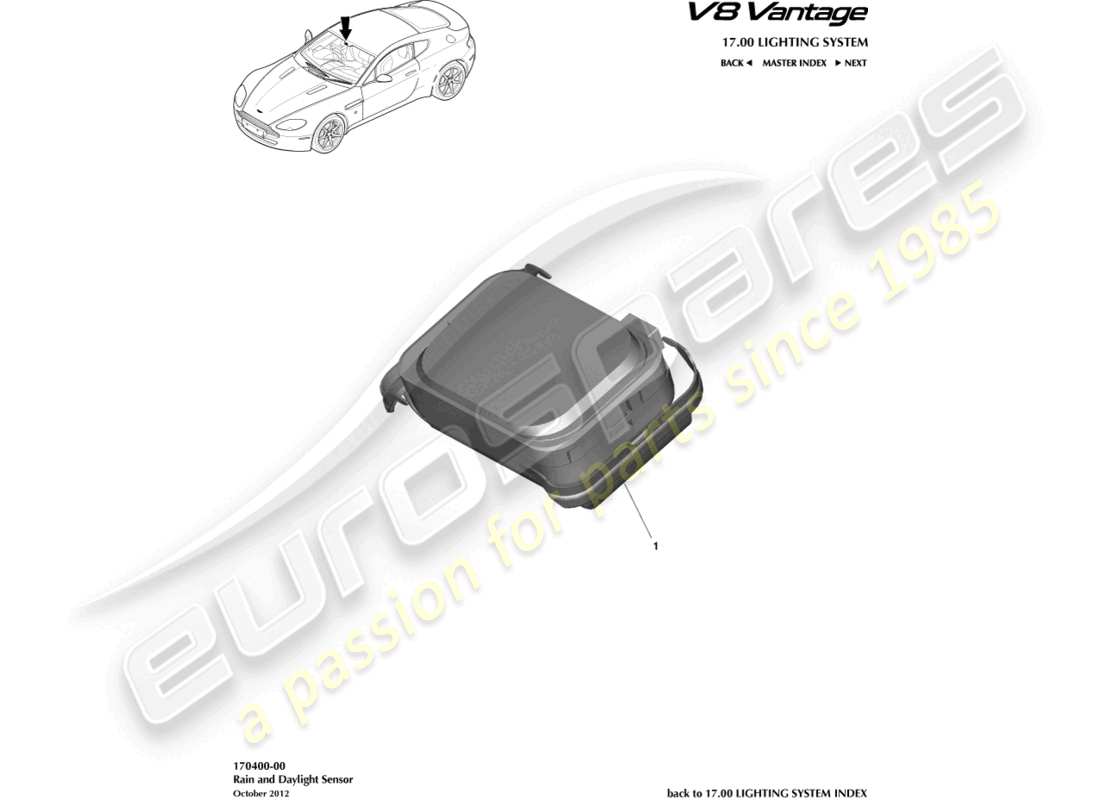 aston martin v8 vantage (2014) rain & daylight sensor part diagram