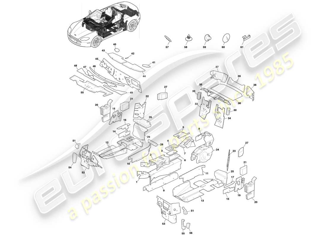 aston martin v8 vantage (2005) body insulation, roadster, 14my part diagram