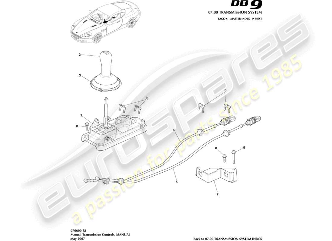 aston martin db9 (2012) gear lever assembly, manual part diagram