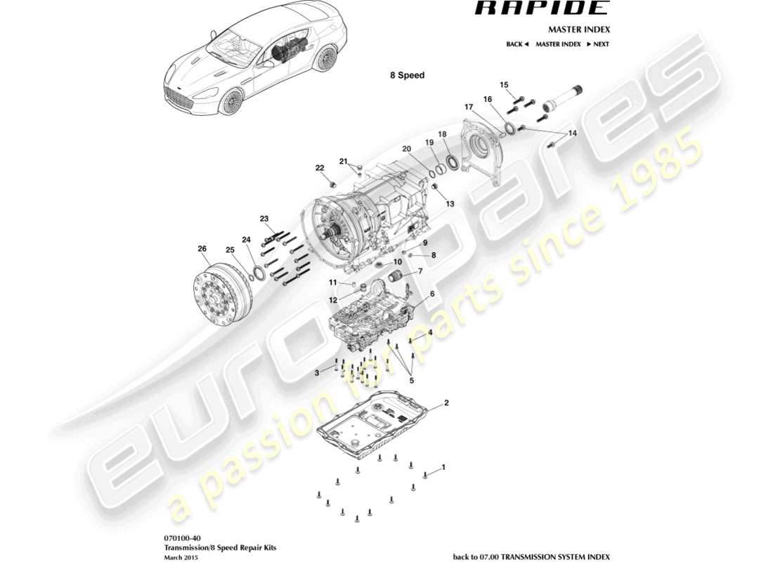 aston martin rapide (2011) transmission kits, 8 spd part diagram