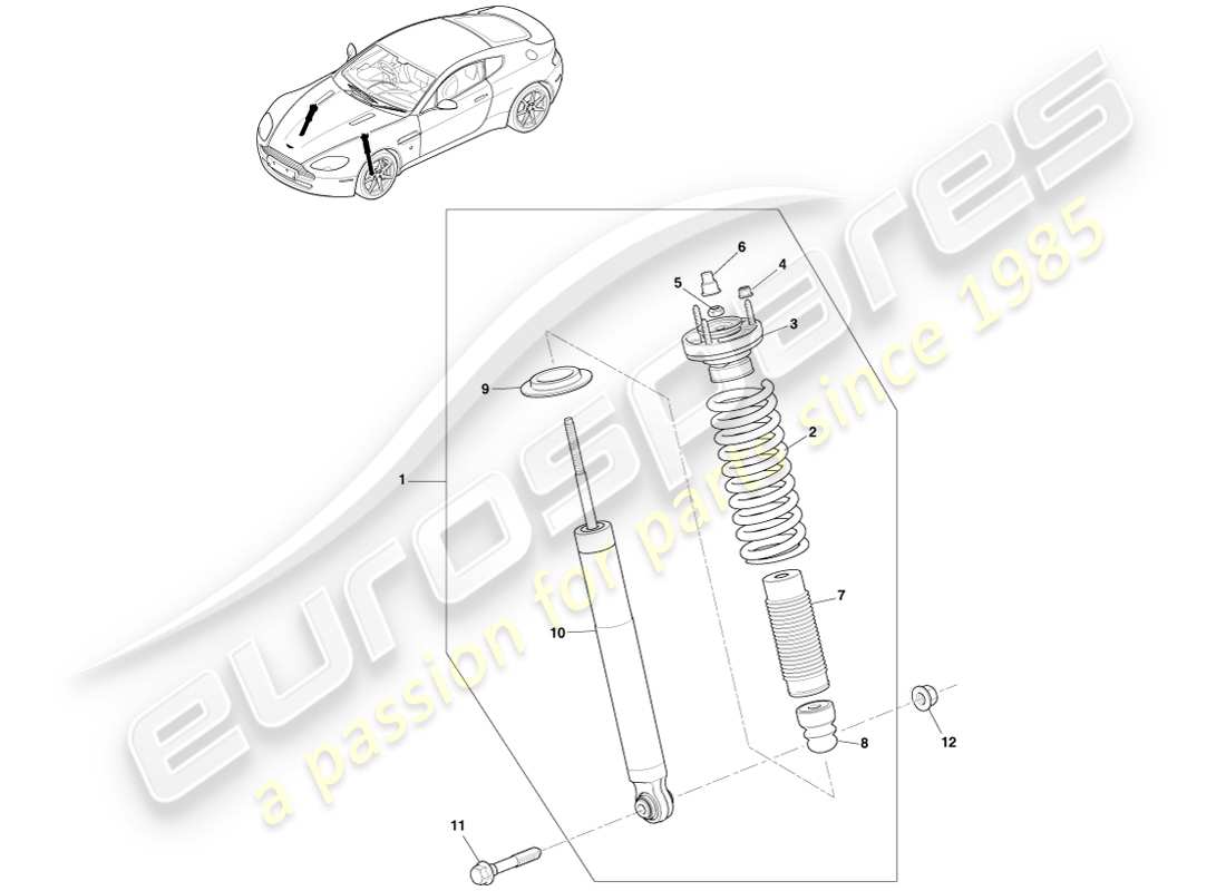 aston martin v8 vantage (2005) front spring & damper, multimatic part diagram