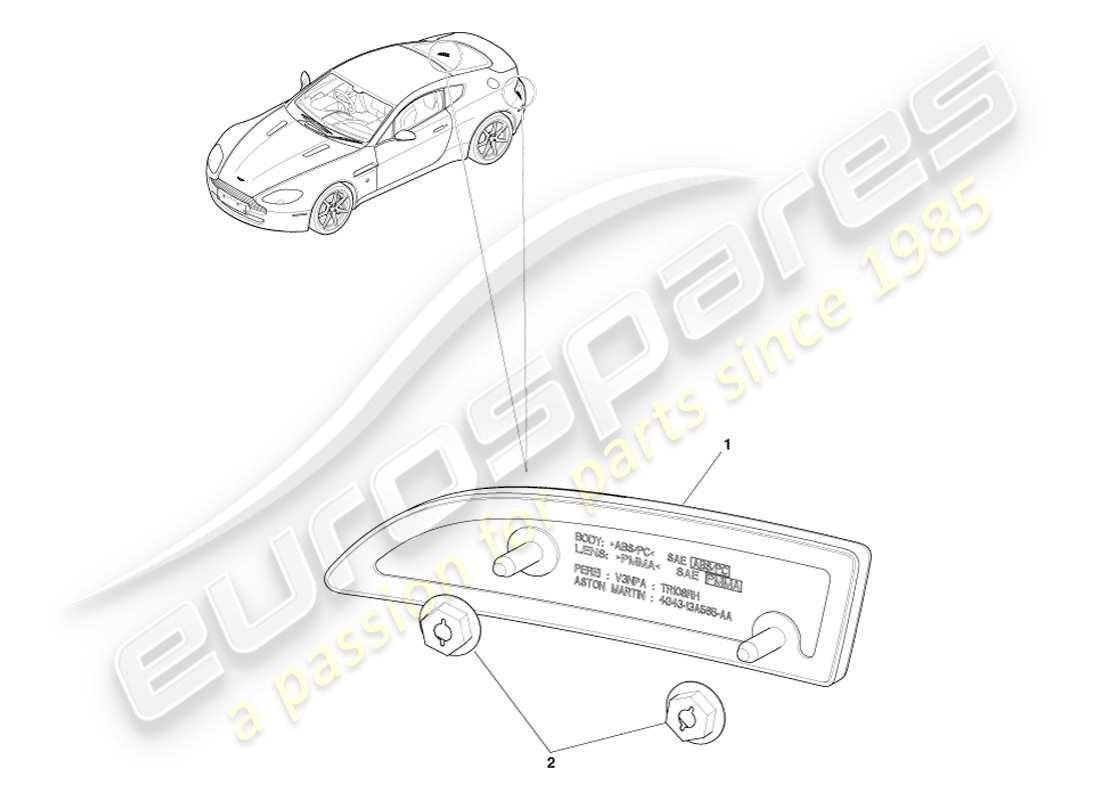 aston martin v8 vantage (2005) rear reflectors part diagram