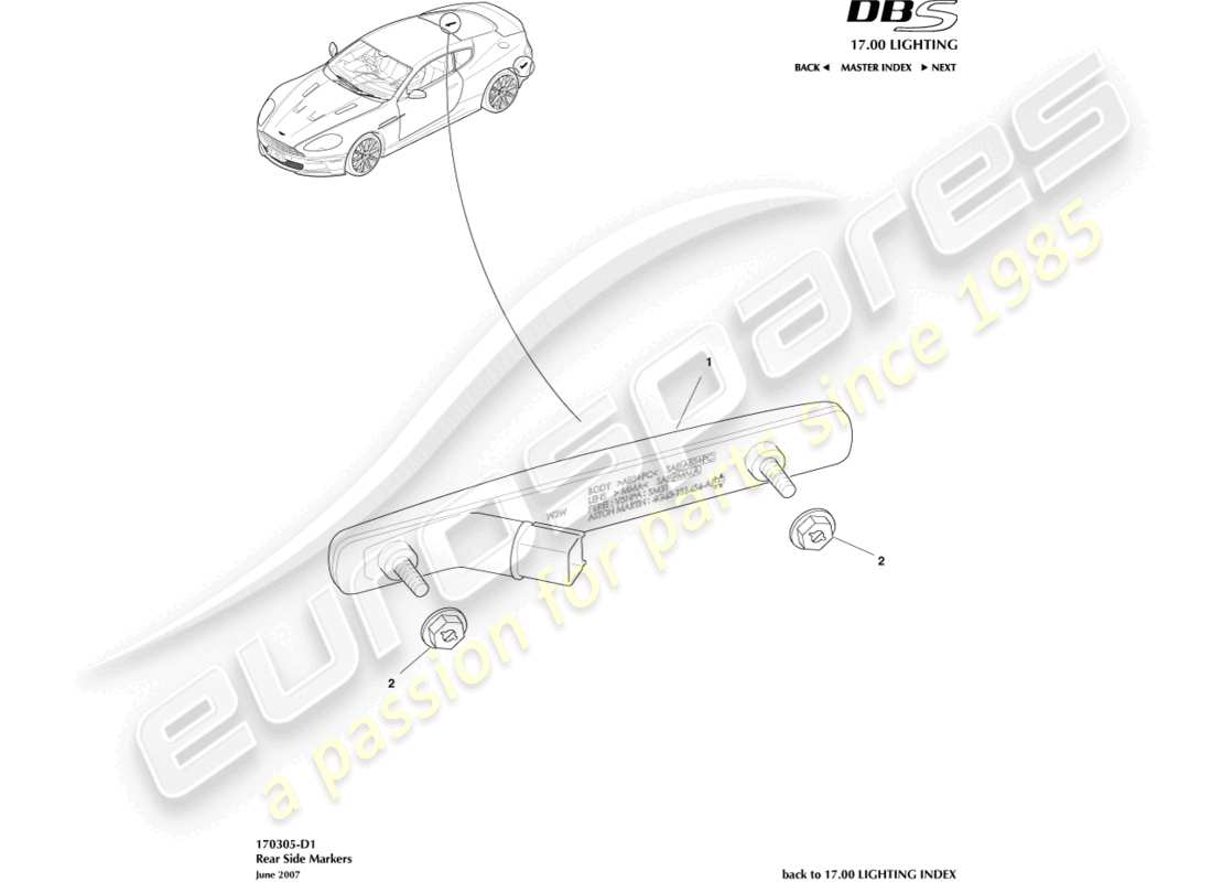 aston martin dbs (2007) rear side markers parts diagram