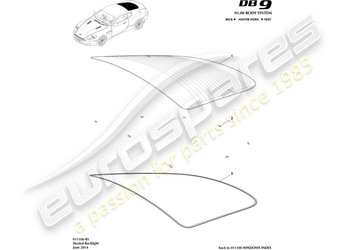 aston martin db9 (2007) rear windscreen part diagram