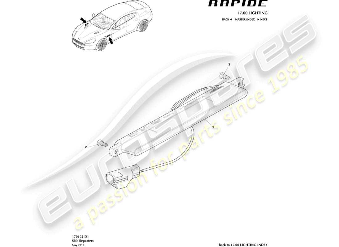 a part diagram from the aston martin rapide (2010) parts catalogue