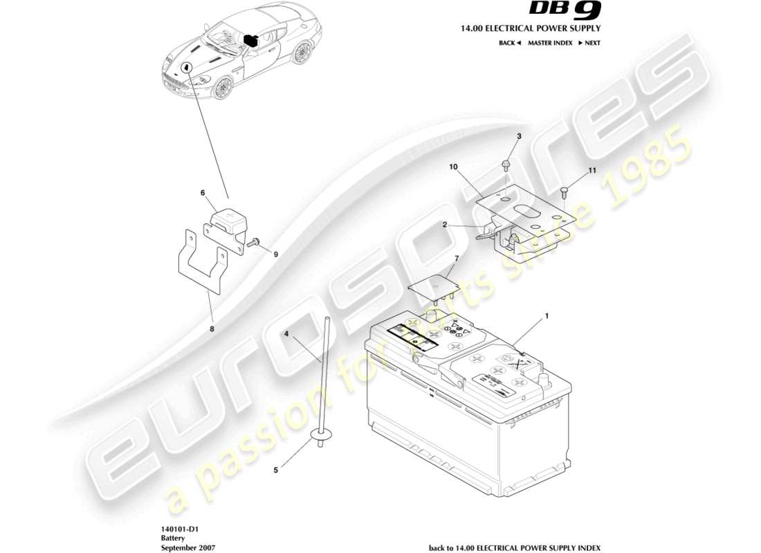 aston martin db9 (2007) battery part diagram