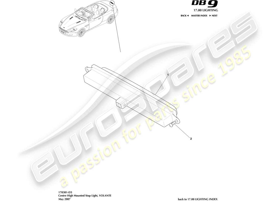 aston martin db9 (2007) high mounted stop light, volante part diagram